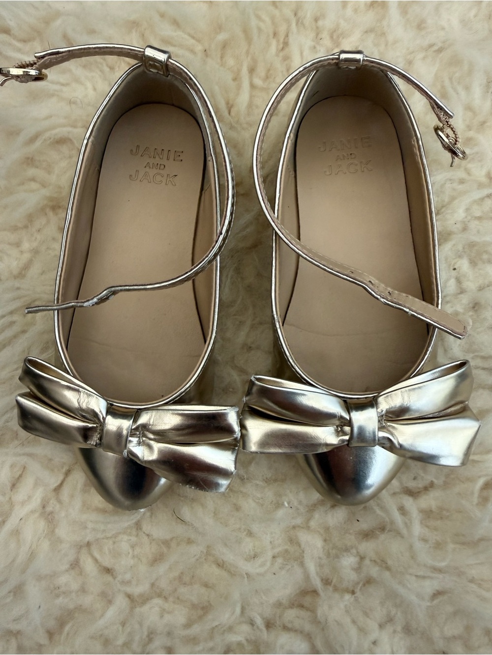 Janie and Jack Metallic Silver Bow Ankle-Strap Flats
